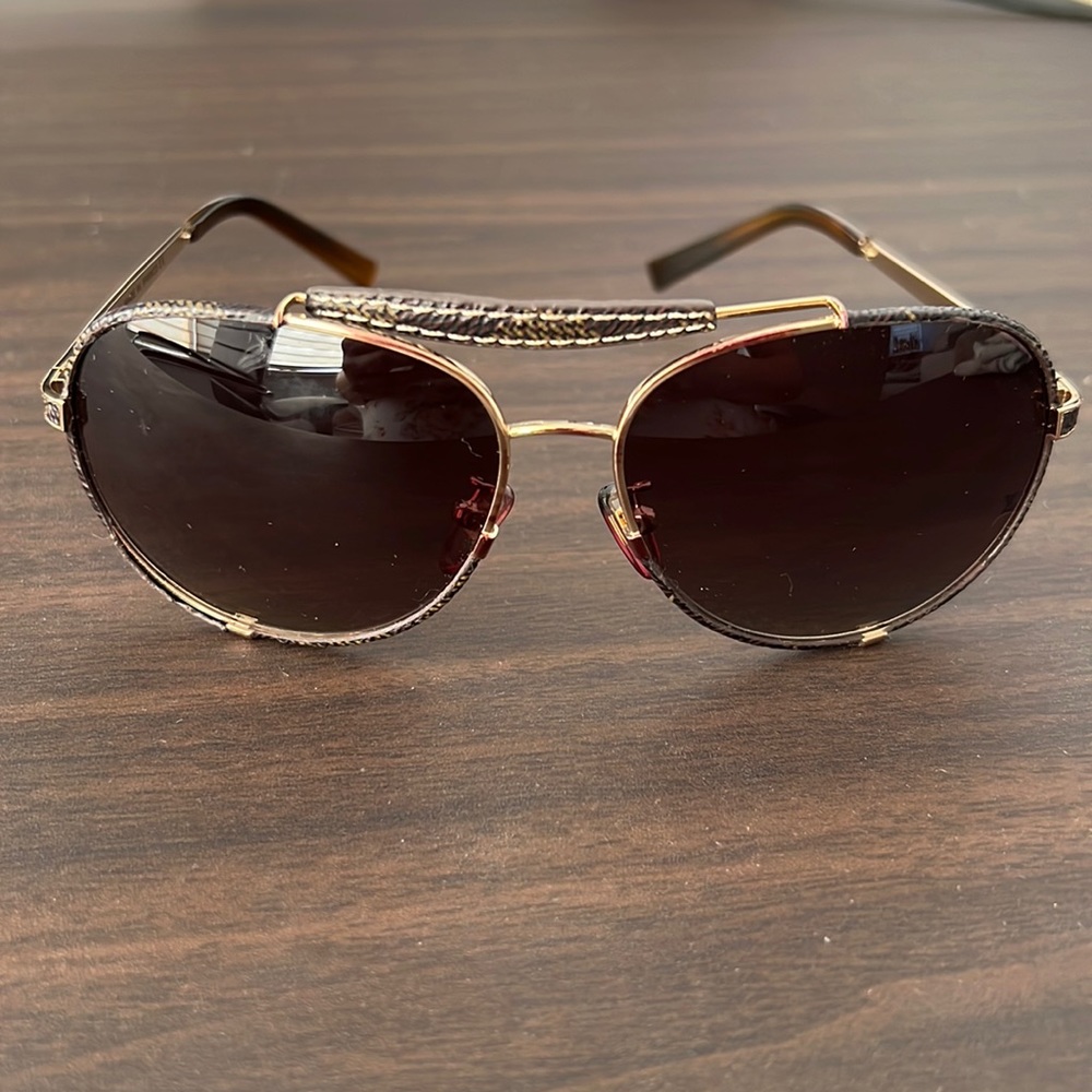 Louis Vuitton Aviator Sunglasses with brown leather trim